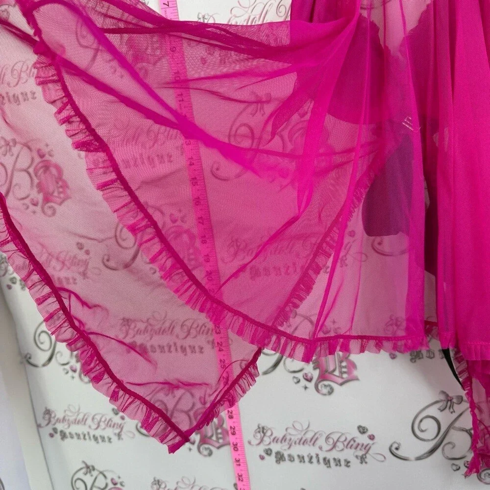 Victoria’s Secret set 2 piece rhinestone Sheer Fuchsia Babydoll matching ribbon